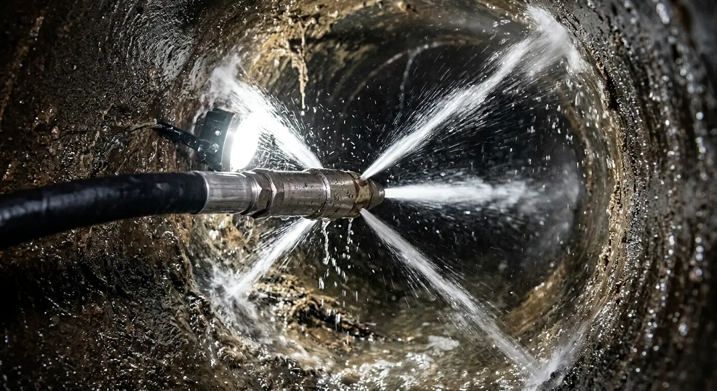 High-pressure hydro jetting nozzle cleaning sewer pipe for Sewer Cleanout in Big Stone Gap
